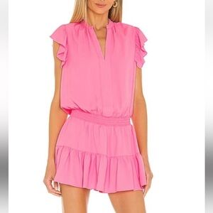 Amanda Uprichard Lela Romper in Shocking Pink.